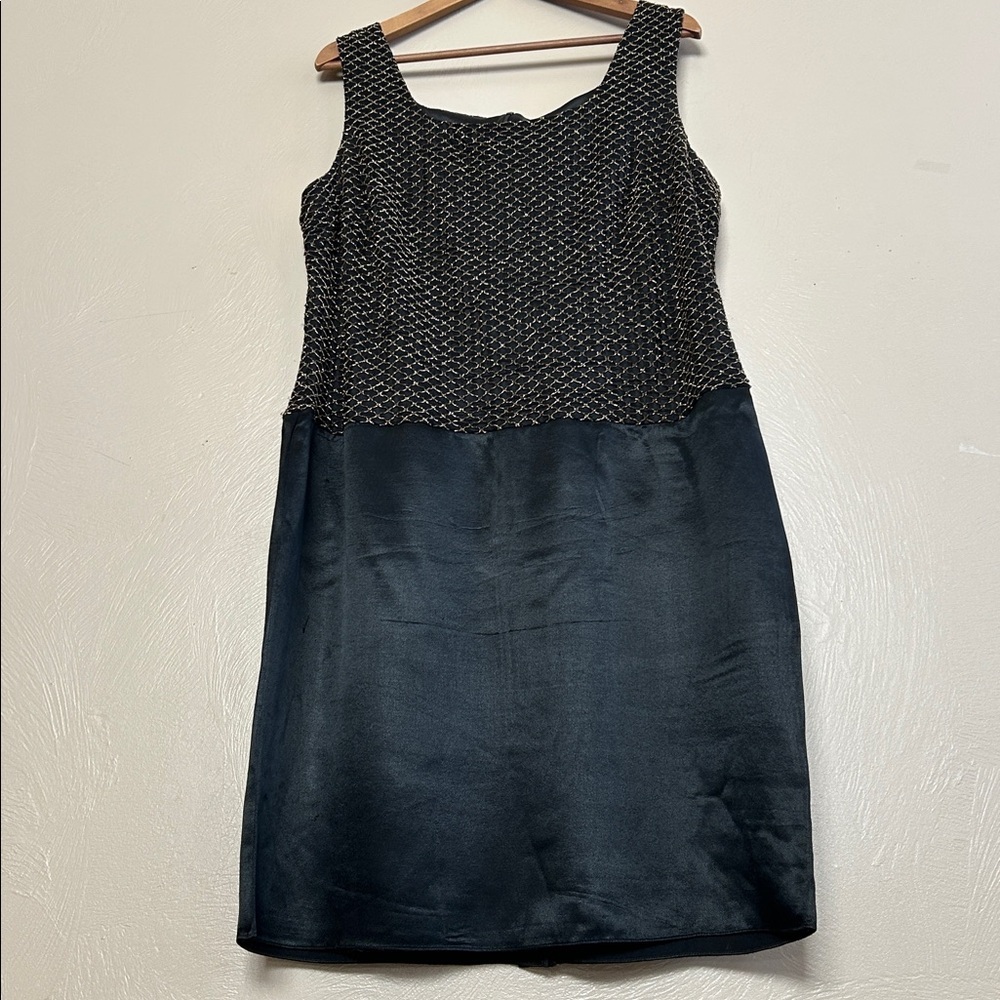 Vtg. 80’s Patra Gold Sequin Sleeveless Top W/Satin Botton Evening Dress. Size 18